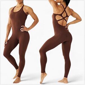 LoveSoft Dark Brown High Performance Fitness Jumpsuit Unitard Onesie NWT NEW XS